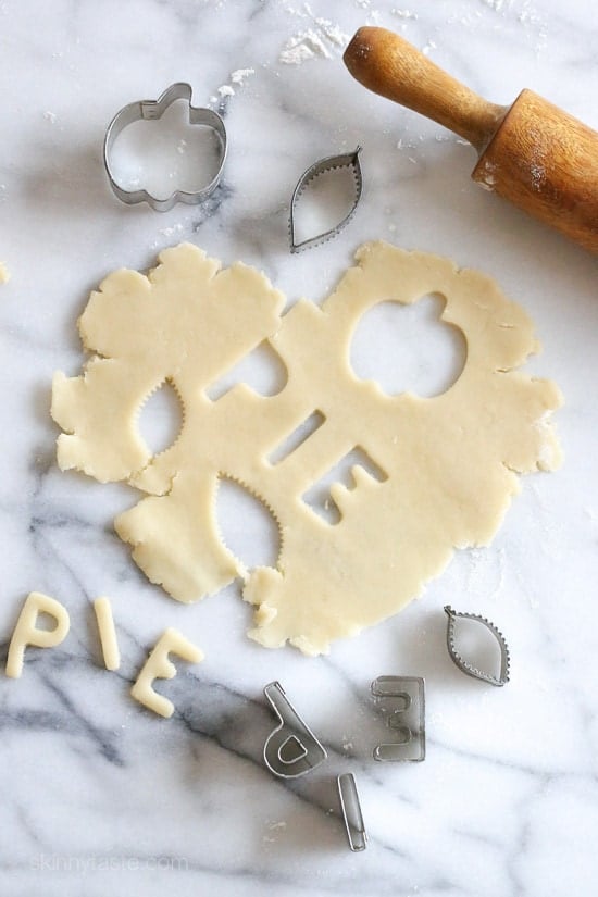 Skinny Pumpkin Pie Use metal cookie cutters to make pie crust letters.