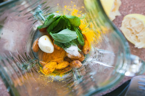 blender with ingredients