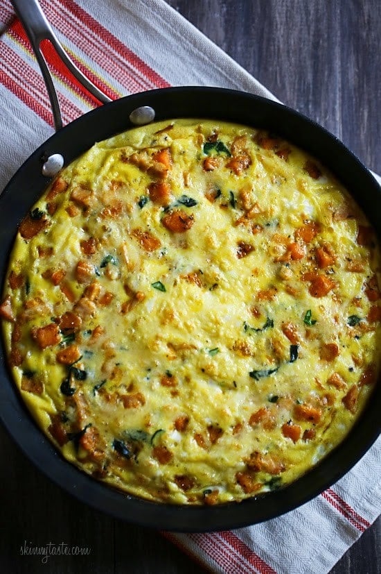 Leftover Turkey and Sweet Potato Frittata Leftover turkey, sweet potatoes, spinach and Gruyere cheese – trust me, you'll want to save some Thanksgiving turkey because this breakfast frittata is SO good!