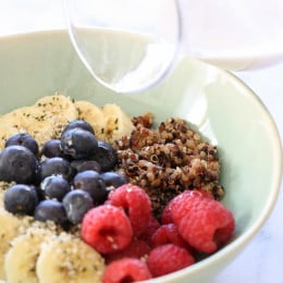 A healthy breakfast bowl packed with protein, antioxidants, vitamins, nutrients and fiber. These are easy to make and a great way to get your daily intake of fruit. You can make the quinoa ahead and keep it refrigerated (or frozen) for when you're ready to eat for a quick breakfast on the go!