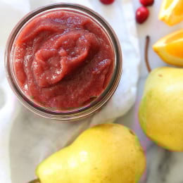 Sweet Autumn pears compliment tart cranberries in this wonderful cranberry pear butter spread, perfect for Thanksgiving, Friendsgiving or anytime you want to add a little sweet-tartness to your meal.