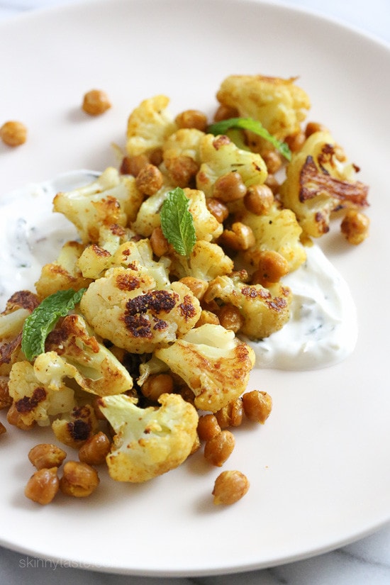 Roasted Cauliflower and Chickpeas with Minted Yogurt Roasted Cauliflower and Chickpeas with Minted Yogurt