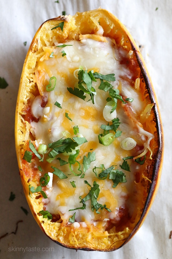 This insanely good Spaghetti Squash Enchilada Bowls are my favorite way to eat spaghetti squash. So easy to make, with just 5 ingredients!
