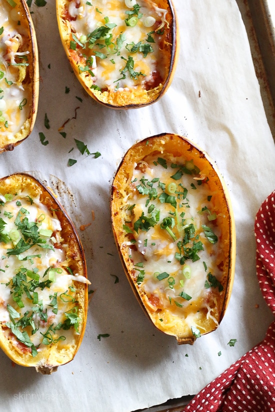 Spaghetti Squash Enchilada Boats