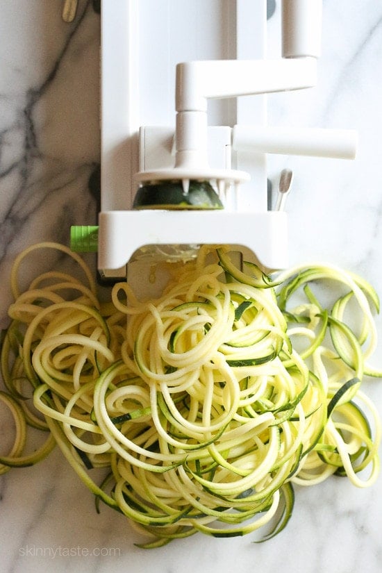 Chicken Zucchini Noodle Caprese Chicken and Zucchini Noodle Caprese is made with sauteed bite-sized chicken breast and grape tomatoes cooked with spiralized zucchini, fresh mozzarella and basil. An easy, low-carb 30-minute meal!