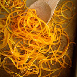 Roasted Spiralized Butternut Squash Noodles are a healthy pasta alternative or side dish that only takes about 10 minutes to roast in the oven.