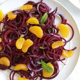 A quick and easy spiralized beet salad with mandarins.