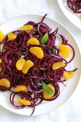A quick and easy spiralized beet salad with mandarins.