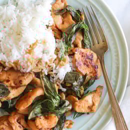 This simple Thai dish, known as Pad Grapow, is insanely quick and inexpensive to make. It's light, yet flavorful with lots of heat and tons of basil.