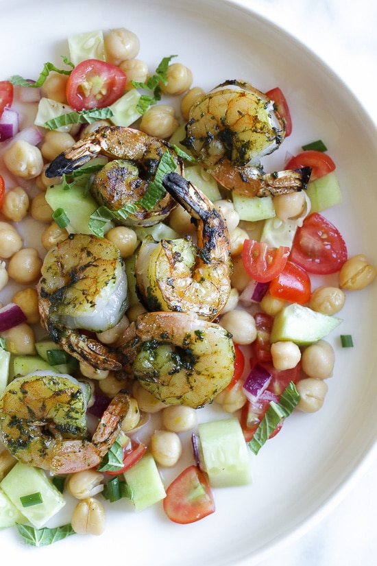 North African Spiced Grilled Shrimp and Chickpea Salad