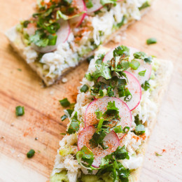 Fresh crab, sliced radishes, lime, paprika and cilantro elevate simple avocado toast to a whole new and delicious level!
