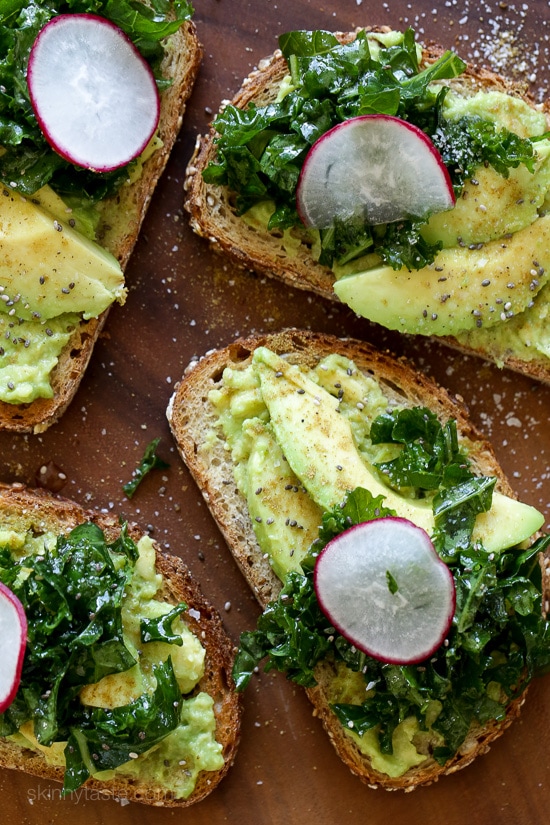 Avocado toast with lemon and kale is an easy, healthy lunch that takes about 5 minutes to make!