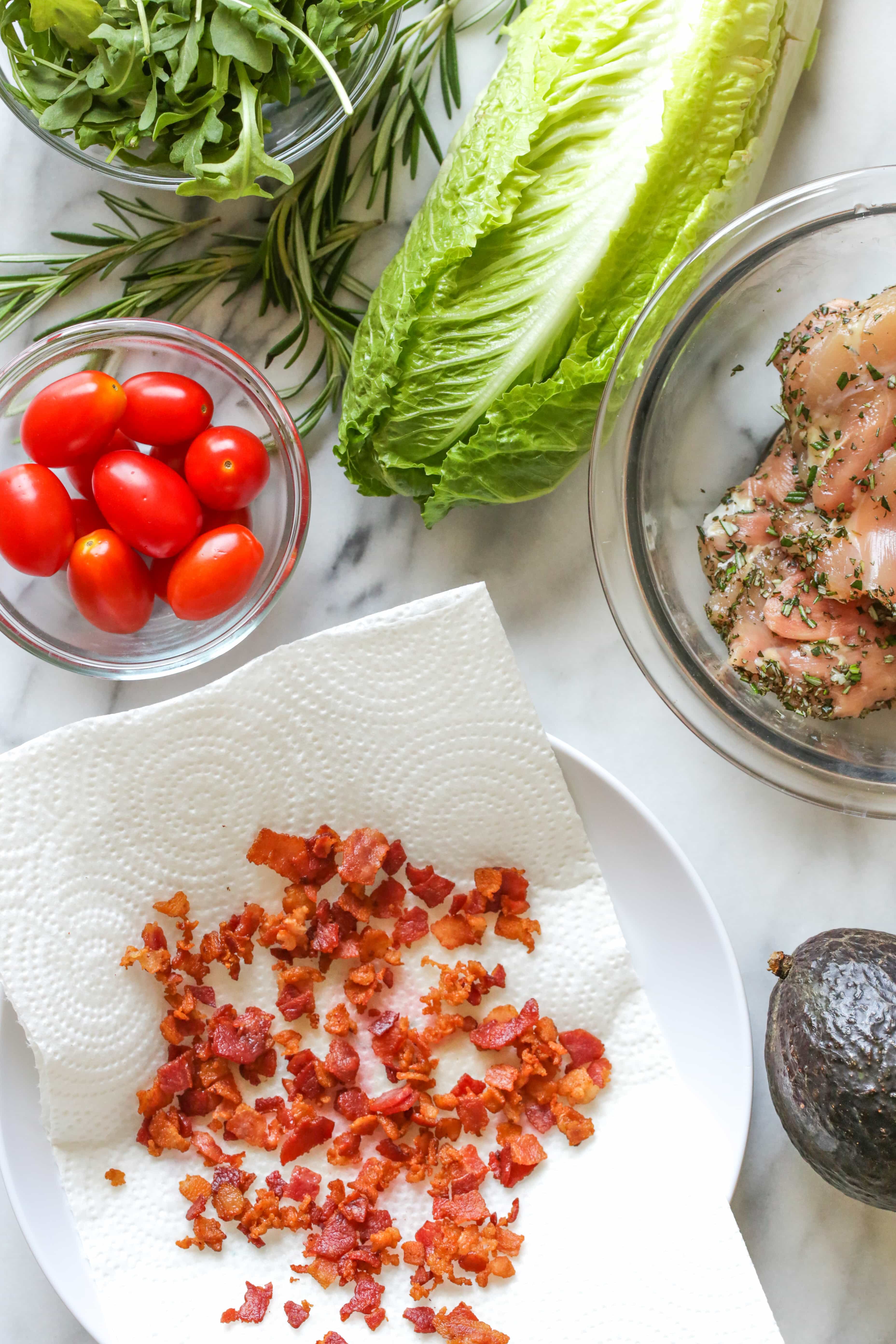 rosemary chicken salad with avocado and bacon