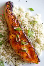 This quick and easy Korean-inspired salmon dish is cooked in the broiler, perfect for weeknight cooking because it takes less than 10 minutes to cook. The glaze is so tasty it would be great with other types of fish as well.