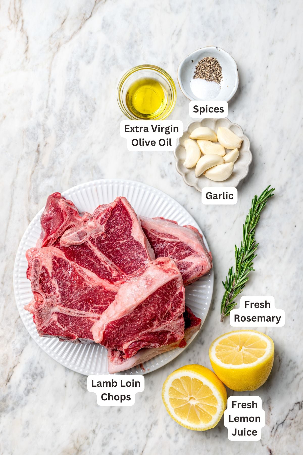Overhead view of ingredients for grilled lamb chops