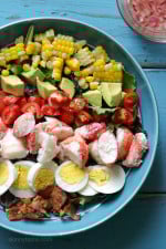 A classic Cobb salad with a light summer twist. If you live on the coast like me and have access to fresh lobster, this salad is a must! If you’re worried about cooking a live lobster, many seafood stores will steam it for you. Crab or shrimp would also make an excellent substitution.