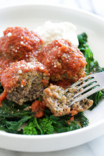 Oh my word, these slow cooker meatballs are SO good!! The slightly bold, earthy flavor of broccoli rabe pairs perfectly with salty cheeses, so I knew they would be awesome in my Sunday meatballs, and I was right!