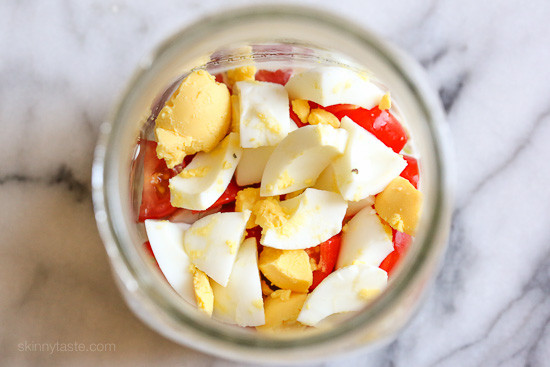 tomato and egg in mason jar