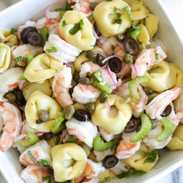 Chilled Italian Shrimp Tortellini Pasta Salad is loaded with shrimp, perfect for dining al fresco!