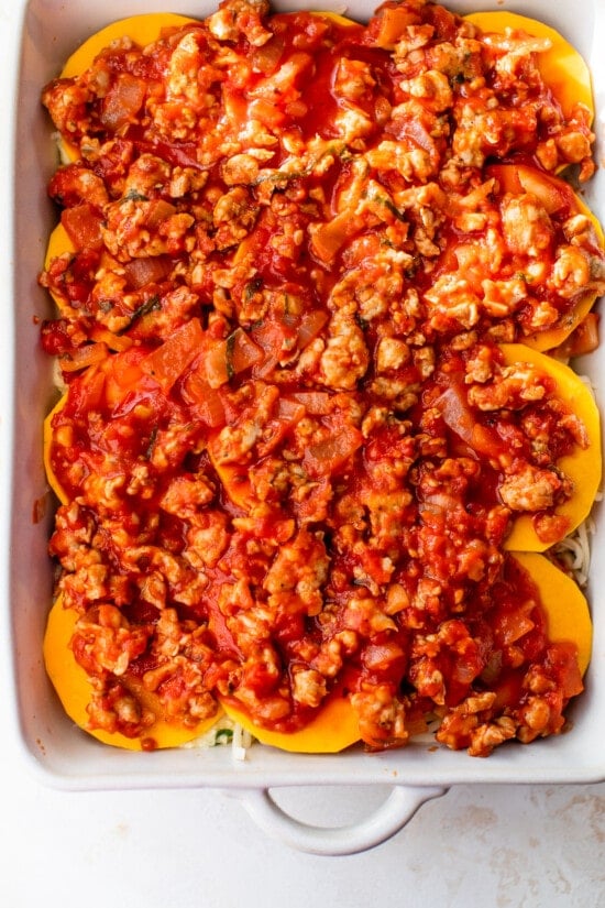 butternut squash rounds layered with sauce