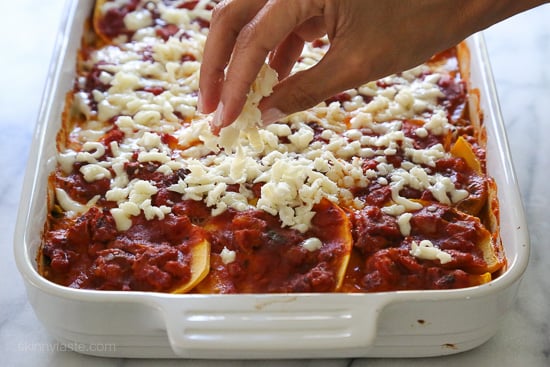 This fall lasagna swaps pasta for butternut squash layered with a chicken sausage meat sauce, ricotta, and mozzarella. Simply wonderful, you won't miss the pasta!