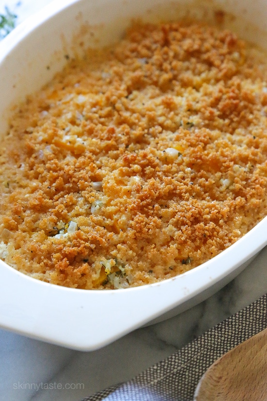 This lightened Butternut Squash Gratin is healthier and flavorful, you won't miss all the cream! A perfect side dish for Turkey or Roasted Chicken.