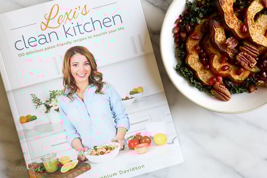 Roasted winter squash, pomegranates and pecans over massaged kale with a light maple balsamic dressing – there is nothing boring about this salad! Rubbing the raw kale with olive oil for a few minutes leaves it tender and takes away the bitterness.