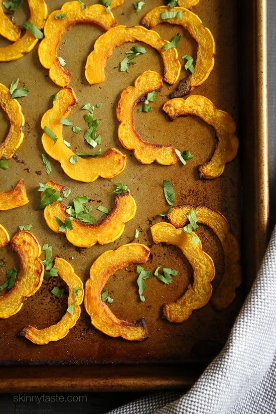 These are the perfect balance of savory and sweet, and fuss-free because you don’t have to peel the skin of the Delicate squash, so it’s pretty easy to prepare.
