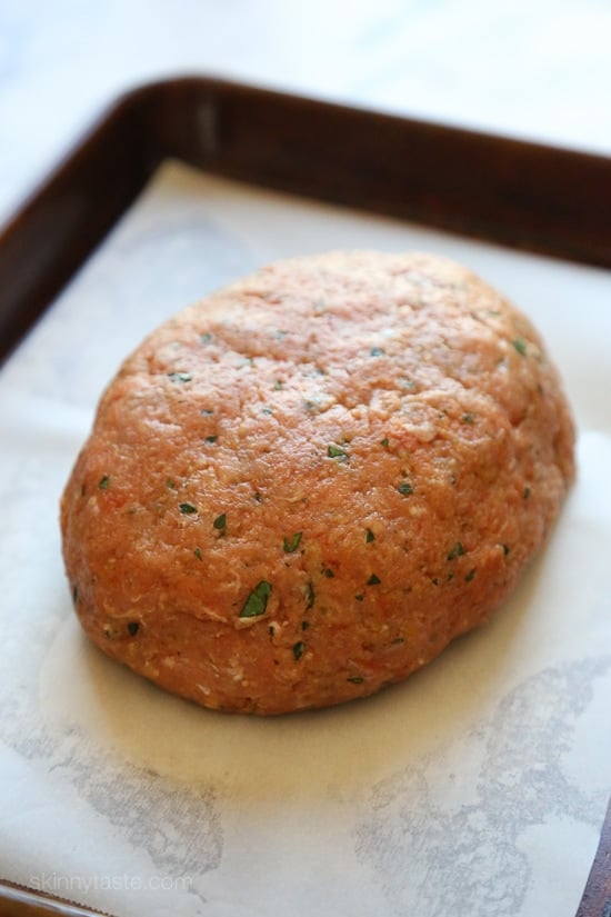 This Giant Turkey Meatball isn't your regular meatball, is HUGE, baked in the oven similar to how you would make a meatloaf, then topped with marinara and melted cheese – I'm OBSESSED!