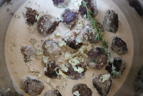 cooking Meatball Stroganoff in sour cream sauce