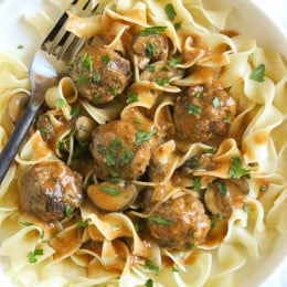 Meatball Stroganoff over noodles