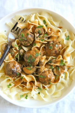 Meatball Stroganoff over noodles