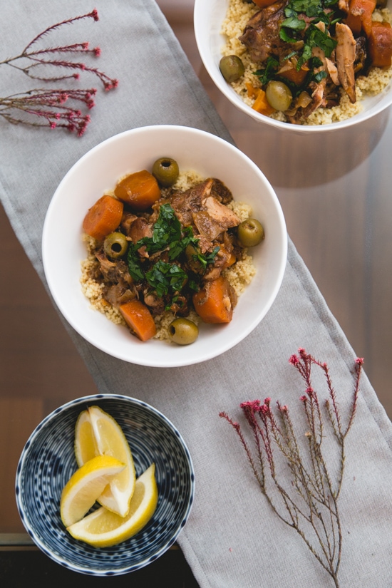 Chicken, prunes, olives, carrots, onions, garlic and ginger are slow-cooked with Moroccan spices to create a flavorful and fragrant dish that you’ll want to make again and again. Serve it over whole-wheat couscous (or cauliflower rice for a low-carb option) with lemon wedges, fresh cilantro, or some chopped pistachios or almonds for a complete meal.