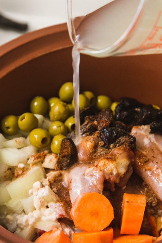 Chicken, prunes, olives, carrots, onions, garlic and ginger are slow-cooked with Moroccan spices to create a flavorful and fragrant dish that you’ll want to make again and again. Serve it over whole-wheat couscous (or cauliflower rice for a low-carb option) with lemon wedges, fresh cilantro, or some chopped pistachios or almonds for a complete meal.