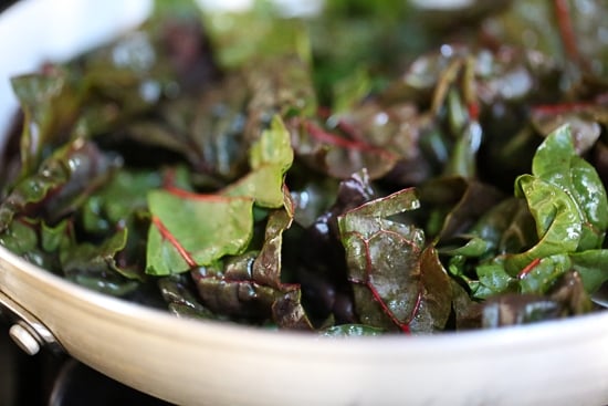 Pasta, greens and poached egg are one of my go-to, no-fuss weeknight combinations in the winter when I'm hungry and need dinner on the table quick. I always have eggs, pasta and some type of green vegetable on hand, for this I used Swiss chard, but spinach, escarole or kale would also work.