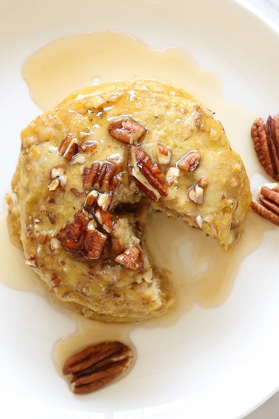 EASY, healthy pancakes, made with only FOUR ingredients, nuts, ripe bananas and oats, plus a whole egg for a powerhouse of nutrition all in a quick breakfast! A perfect way to use up those ripe bananas.