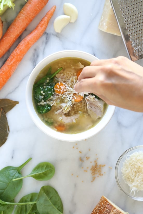 When it's chicken and noodle soup my family craves, we love this easy homemade chicken soup, loaded with chicken, veggies and our favorite pasta shape – Acini di Pepe.