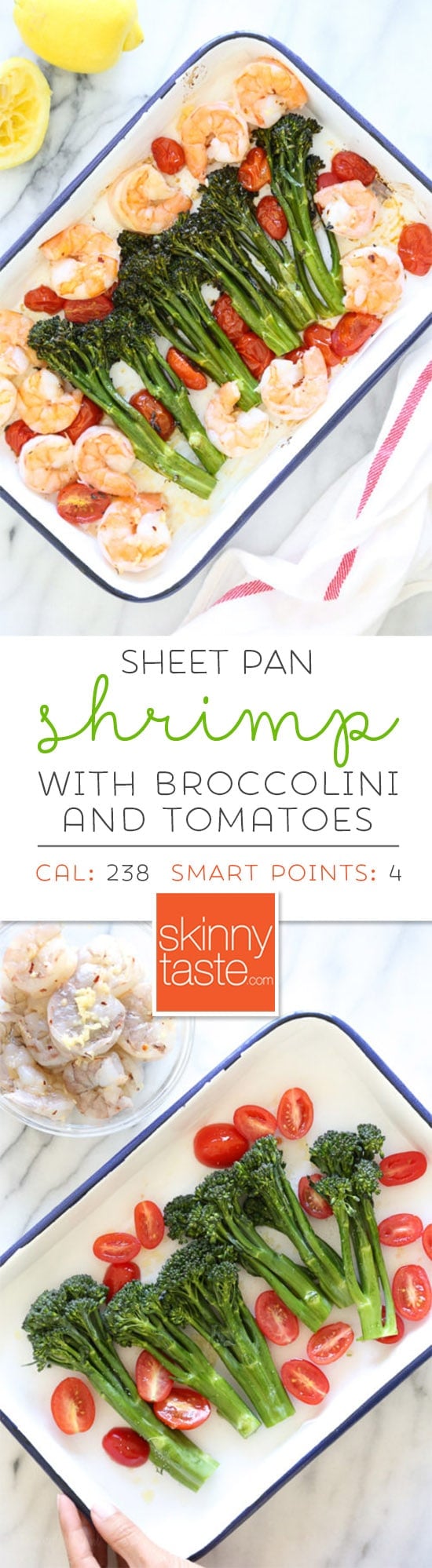 Sheet Pan Shrimp with Broccolini and Tomatoes is perfect for busy weeknights! One of my favorite ways to make shrimp is roasted in the oven, it comes out tender and flavorful every time! I added some of our favorite vegetables to make it a ONE-pan meal, and we loved it! A quick and EASY low-carb dish with tons of flavor, ready in under 30 minutes start to finish.