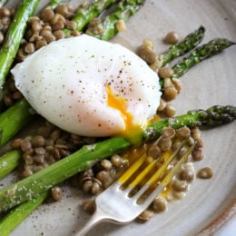 Asparagus and Green Lentils with Poached Egg