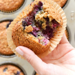 These Gluten-Free, Dairy-Free, Blueberry Oatmeal Muffins are insanely good. So moist, and lightly sweetened, studded with blueberries in every bite!