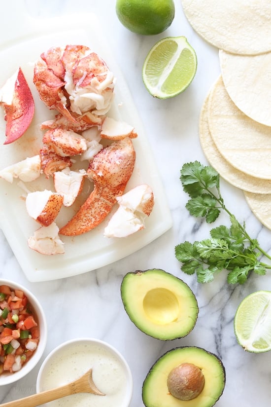 These lobster tacos are made with steamed chunks of lobster meat, avocado and pico de gallo, topped with a spicy poblano crema. If you want to step up your fish taco game, you need these in your life!