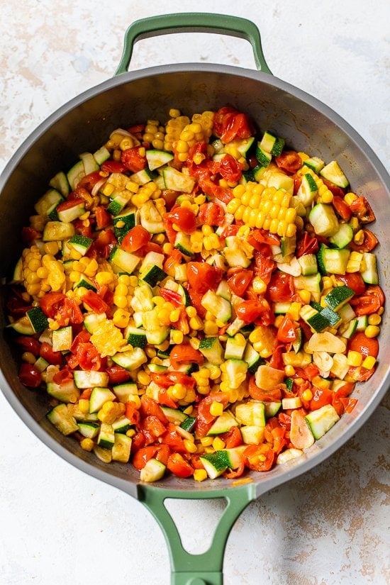 corn, zucchini and tomatoes