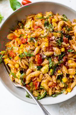 Summer Cavatelli Pasta with Corn, Tomatoes and Zucchini