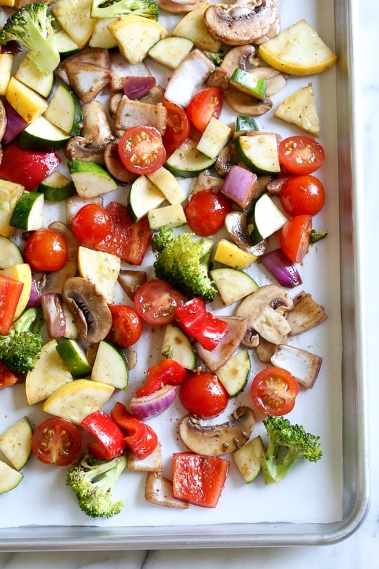 Veggies on a sheet pan.