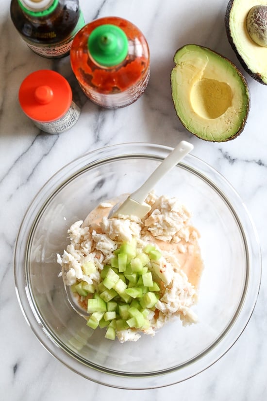 All the flavors in a Spicy California roll without the rice! These avocados are stuffed with lump crab, cucumbers and spicy mayo topped with furakike and drizzled with soy sauce. I’ve had this idea in my head all week, I wasn’t exactly sure how it would come out but I’m obsessed with them, they came out so good!