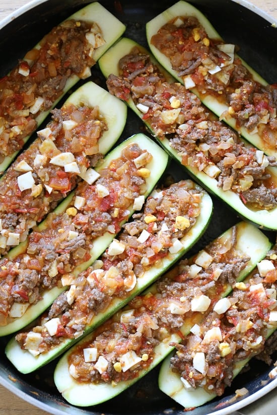 These Stuffed Zucchinis, which are low-carb, Whole30, Keto, gluten-free, dairy-free and Paleo, are inspired from a Colombian dish, Pepino Rellenos which I fell in love with when I was there many years ago.