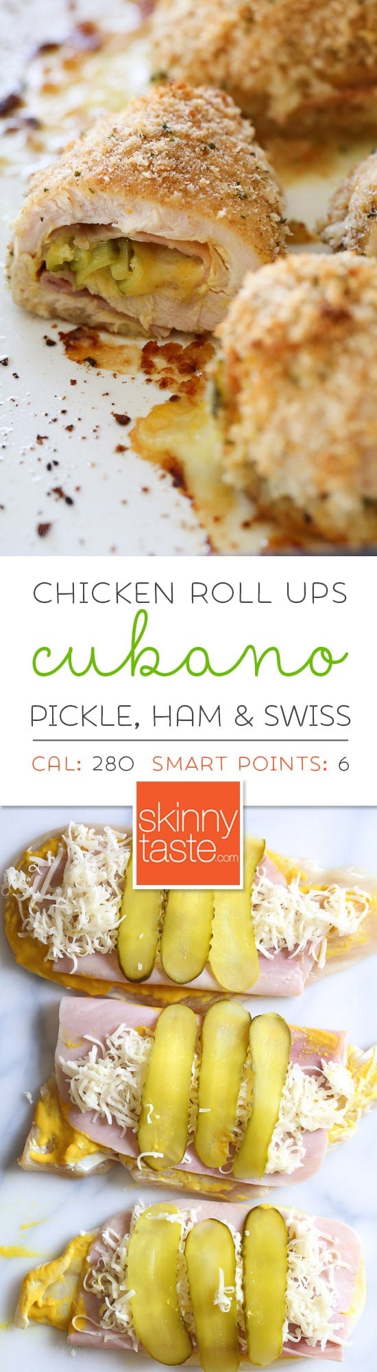 This Cubano Chicken Roll Up idea came to me after having a serious pickle craving! I wanted to make a hot dish utilizing dill pickles in some way and decided to stuff a chicken breast with everything you'd normally find in a Cuban Sandwich – pickles, mustard, Swiss, and ham. But I took it a step further and brined the cutlets overnight in pickle juice for extra flavor, the results were outstanding!