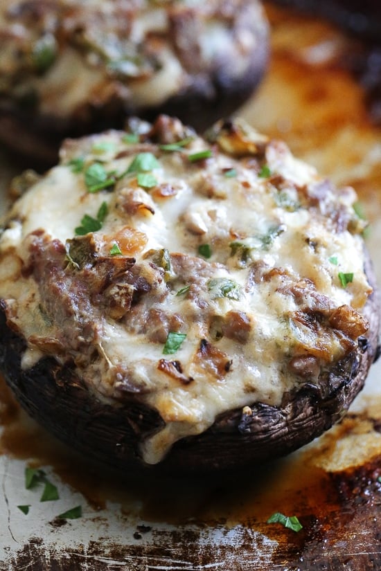 It doesn't get much better than a low-carb, Philly Cheesesteak Stuffed in a Portobello Mushroom! Steak and mushrooms work so well together, so why not make stuff them with this cheesy deliciousness!