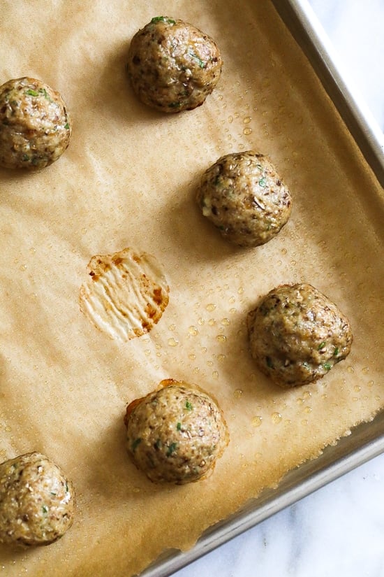 These Chicken Marsala Meatballs are a fun twist in the classic dish! Great served over butternut squash or egg noodles.