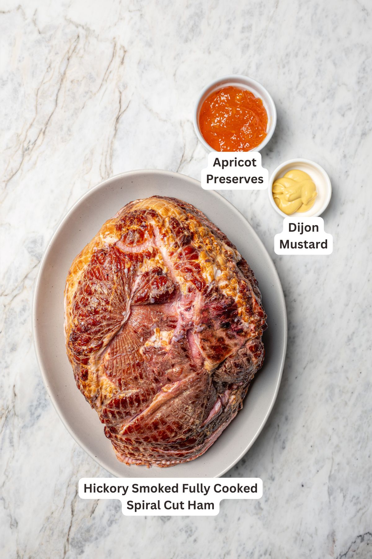 Ingredients for slow cooker ham with apricot dijon glaze.